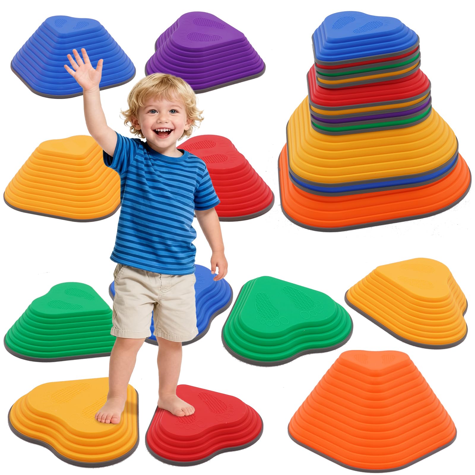 Sensory Balance Stepping Stones for Kids,11 PCS Durable Stackable Non-Slip Balance Stones,Obstacle Courses Toys Indoor & Outdoor to Boost Balance & Motor Skills,Gifts for Girls and Boys