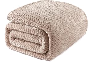 Exclusivo Mezcla Camel Fleece King Size Blanket for Bed, Super Soft Cozy Blankets with Decorative Wave Textured, Lightweight 