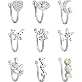 VitaCool Fake Nose Ring Hoop Fake Nose Stud Magnetic Septum Nose Ring Stud Stainless Steel CZ Fake Nose Piercing Stud Faux Nose Ear Lip Cuffs Non Pierced Jewelry for Women Men
