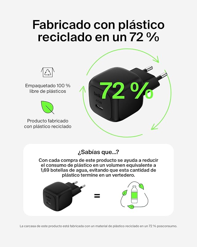 Carregador Rápido Compacto de 45W, Entrega de Energia USB-C para Apple iPhone 17, iPhone 16, Série iPhone 15, Samsung Galaxy S25, Pixel 10, iPad, AirPods e outros - Preto