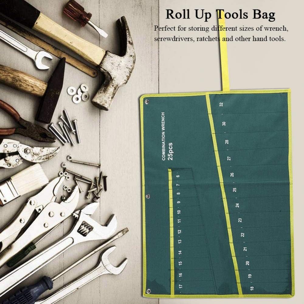 Tools Roll Up Pouch, 6/8/10/12/14/25 Pocket Tool Roll, Spanner Wrench Pliers Holder, Green, 15 cm x 2 cm x 49.3 cm - Image 4