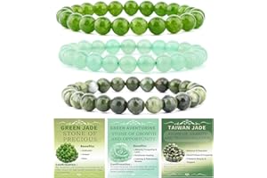 NCB 3-Piece 8mm Natural Crystal Gemstone Stretch Bracelets – ﻿Green Jade, Green Aventurine, Taiwan Jade Handmade Reiki Energy