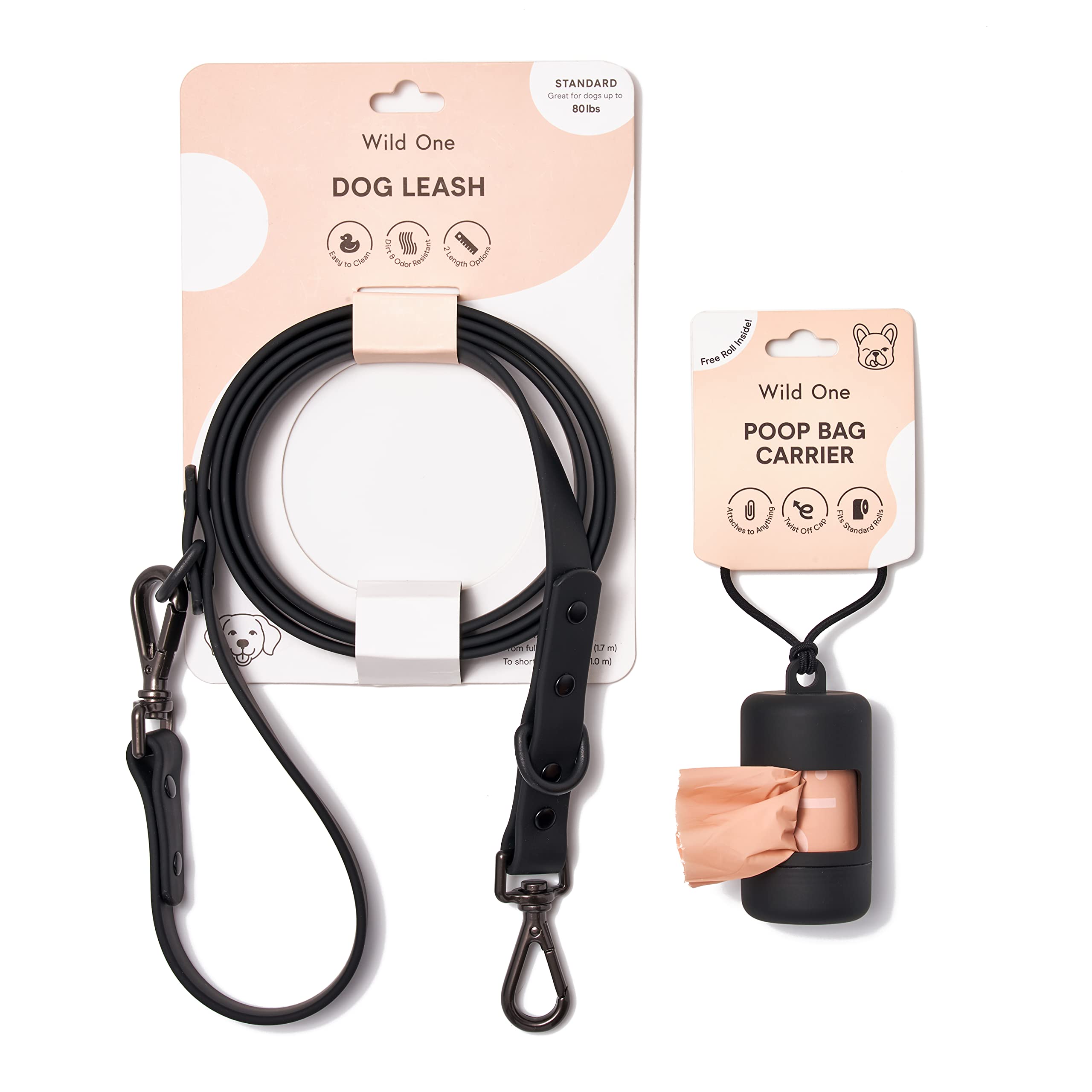 Photo 1 of **NO POOP BAG CARRIER**Wild One Nylon Adjustable Length Leash 5.5 Feet and Poop Bag Carrier Set, Waterproof, Odor Resistant, Black