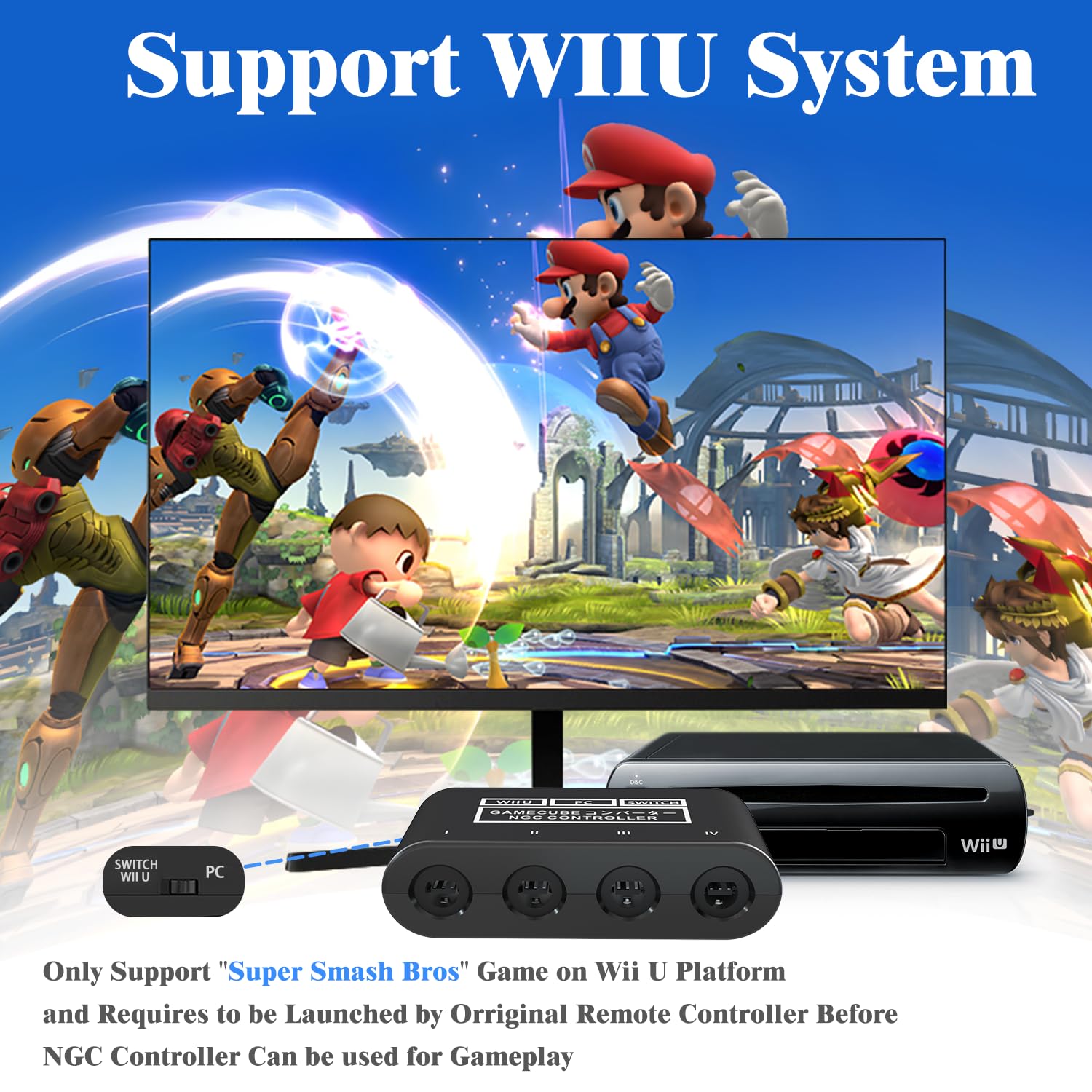 Gamecube Adapter for Nintendo Switch / Wii U / PC and Switch 2 Gamecube Controller Adapter, Super Smash Bros Adapters for NGC Controller, Support Turbo and Vibration Features with 180cm USB Cable