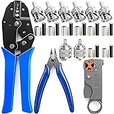 mxuteuk Coaxial Cable Tool Kit,BNC Crimp Tool with 8PCS BNC/UHF Crimp Male Connectors 1PCS Coaxial Cable Stripper 1PCS Wire Cutter for RG58, RG59, RG62, RG174