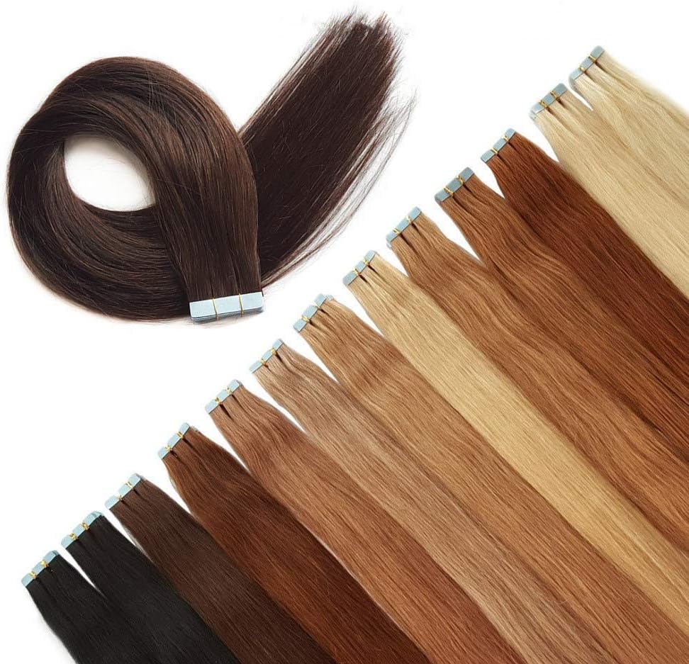 ShowCoco True Copper/Vibrant Red Brown/Dark Auburn (#33) Tape in Hair Extensions Real Human Hair 18 inches Remy Tape in Skin Weft Hair Extensions 40 Grams(20pcs/pack)
