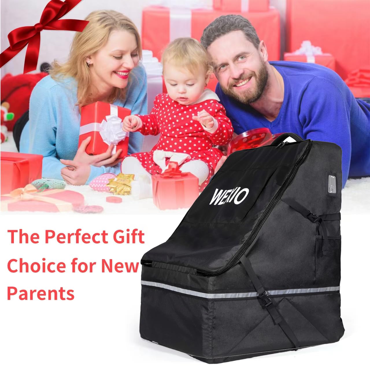 WEXIO Padded Car Seat Bags for Air Travel，Waterproof Infant Carseat Bag for Airport， fit for Evenflo Maxi Cosi Britax Graco Chicco Cybex Diono Nuna Peg Doona (BLACK)