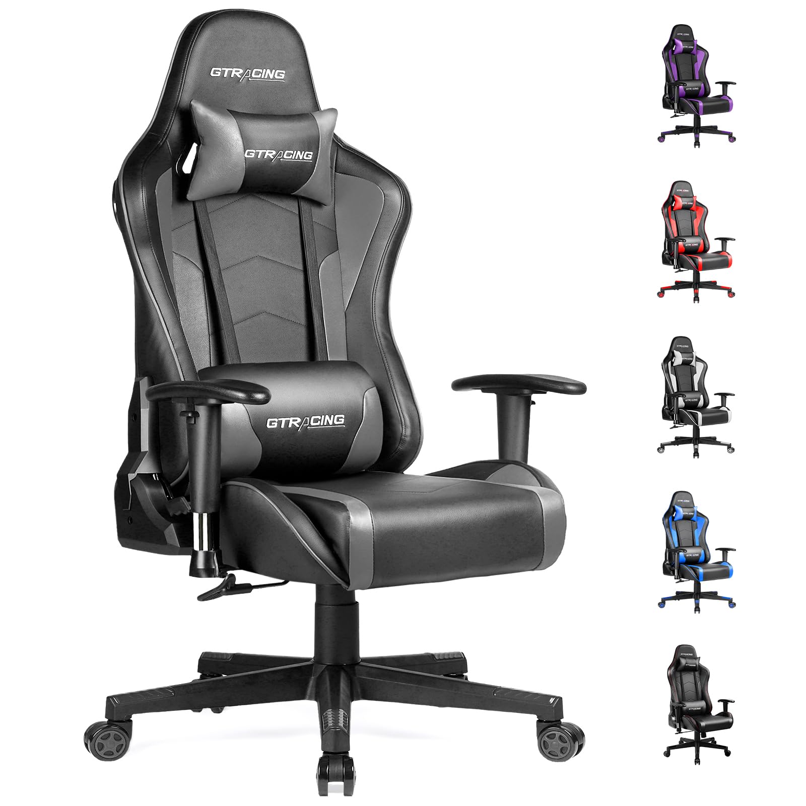 GTRACING Gaming Chair with Speakers, Video Game Chair Bluetooth Music with Lumbar Support, Ergonomic Comfortable Office Computer Chair for Adults, Adjustable Reclining Chairs, 360° Swivel, Light Grey Image GTRACING Gaming Chair with Speakers, Video Game Chair Bluetooth Music with Lumbar Support, Ergonomic Comfortable Office Computer Chair for Adults, Adjustable Reclining Chairs, 360° Swivel, Light Grey Image