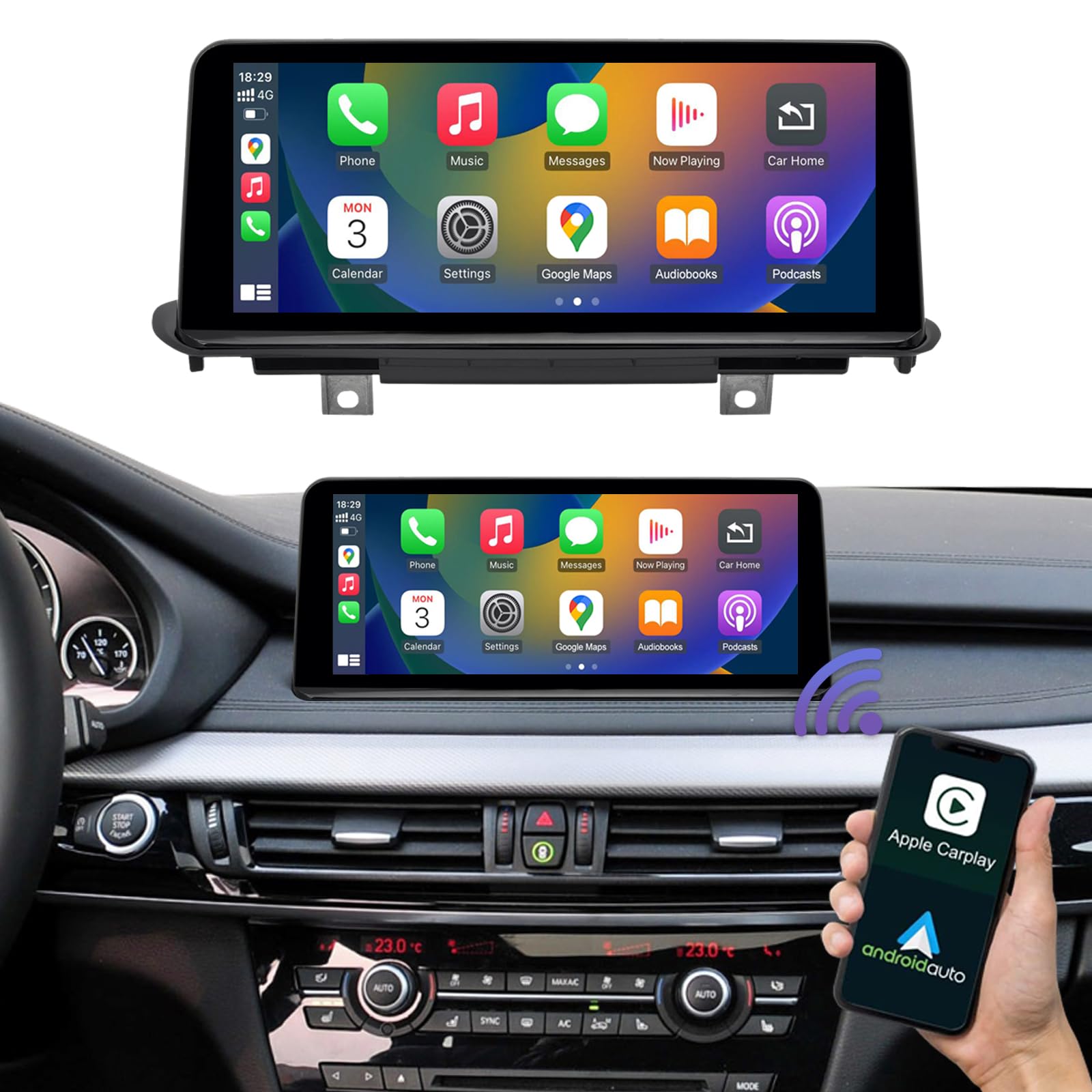 Road Top 10.25 Inch Touchscreen Wireless CarPlay Android Auto for BMW X5 X6 Series F15/F16 2014-2016 Year with NBT System, Car Stereo Multimedia Car Radio Receiver
