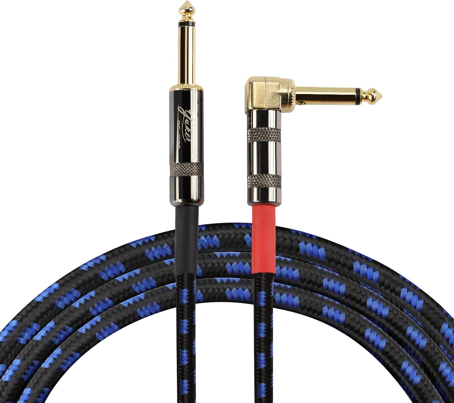 Yuker Guitar Cable - 16ft Instrument Cable, Straight 1/4inch TS to Right Angle 1/4inch TS, Electric Guitar Cable with Auto-Silent Switch (16ft, Tweed Woven)
