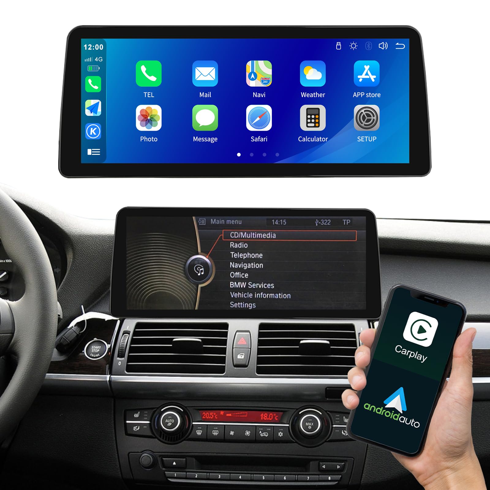 Photo 1 of 12.3" Car Audio Receivers Wireless Carplay for BMW X5 X6 E70 E71 2009-2013 CIC System Support Wireless Android Auto,Mirrorlink,Siri,GPS,Rear Camera,Original Car Functions