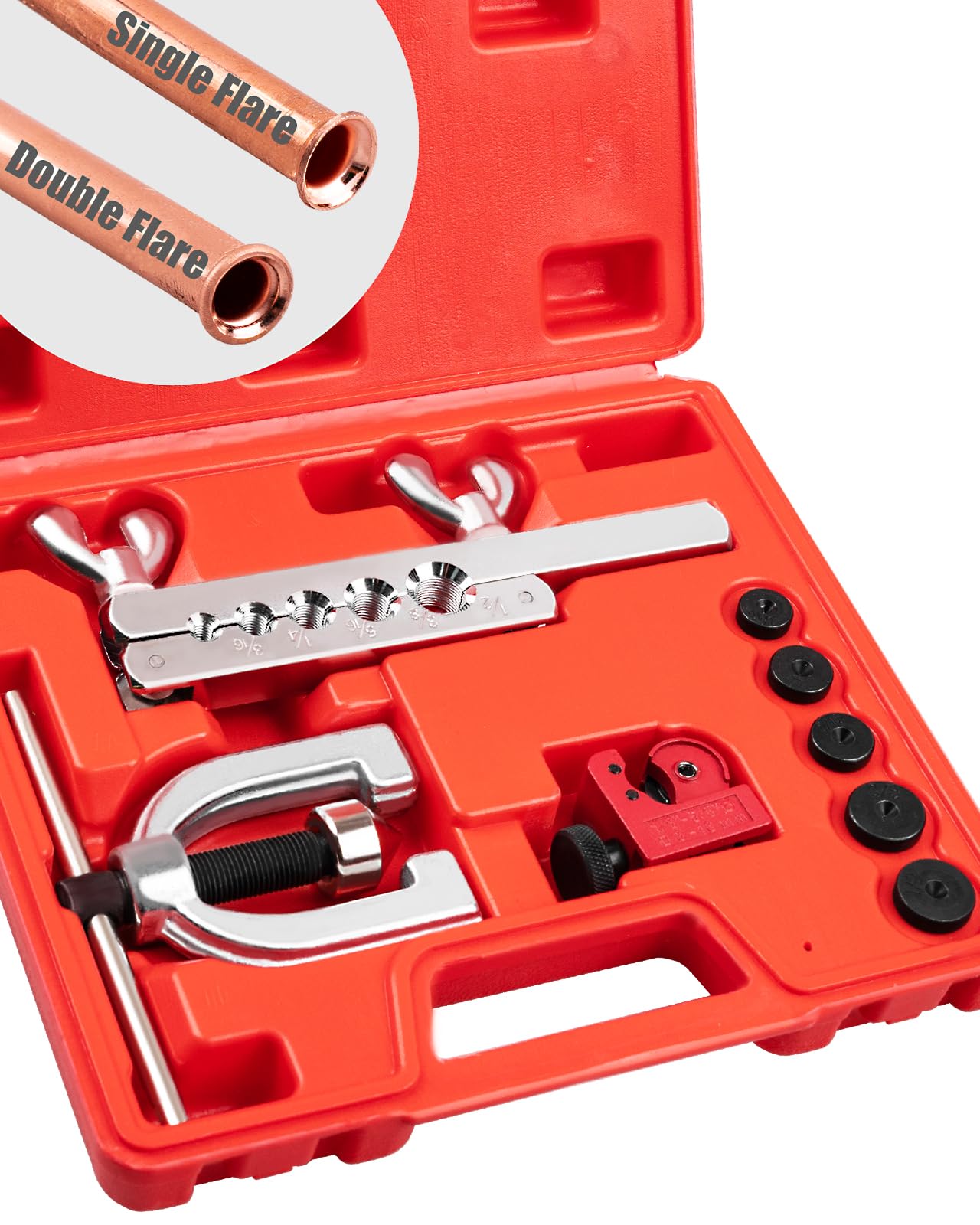 Photo 1 of ***MISSING CUTTER*** Clatoon Brake Line Double & Single Flaring Tool Kit with Tubing Cutter, Brake Line Repair Kit for Copper, Aluminum, Brake Line and Brass Tubing, Flare Tool kit Includes 5 Adapters, 45 Degrees