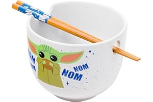 Silver Buffalo Star Wars Mandalorian Baby Yoda Grogu Nom Nom Ceramic Ramen Noodle Rice Bowl with Chopsticks, Microwave Safe, 20 Ounces