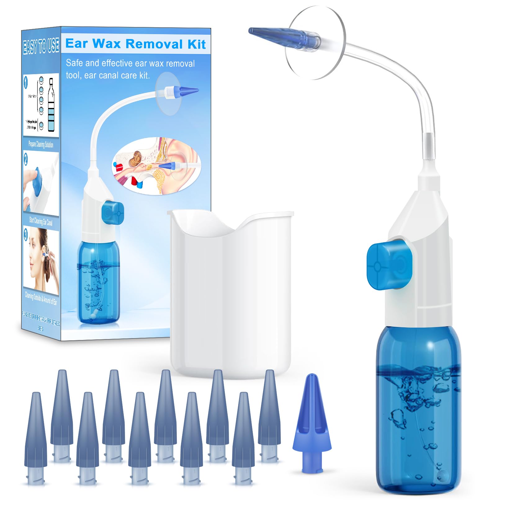 Photo 1 of Ear Wax Removal Kit, Ear Cleaning Kits Manual Safe Ear Irrigation Flushing System, Effective Ear Cleaner Earwax Removal Kit, Ear Wax Removal Tool with Ear Basin and 10 Ear Tips