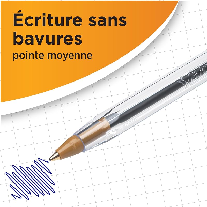 Cristal Original Stylos-Bille Pointe Moyenne (1,0 mm)- Parfait pour l'Ecole et au Bureau) - Bleu, Boîte de 50