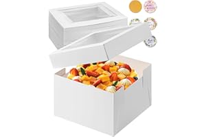 AZLTC 10 Pcs Cake Boxes 10x10x8 Inch White Cake Boxes with Window, Bakers Bread Box Containers for Dessert, Pastry, Cookie, Bento, Birthday, Wedding, Cake Decoration Supplies for bakery or Gift Giving