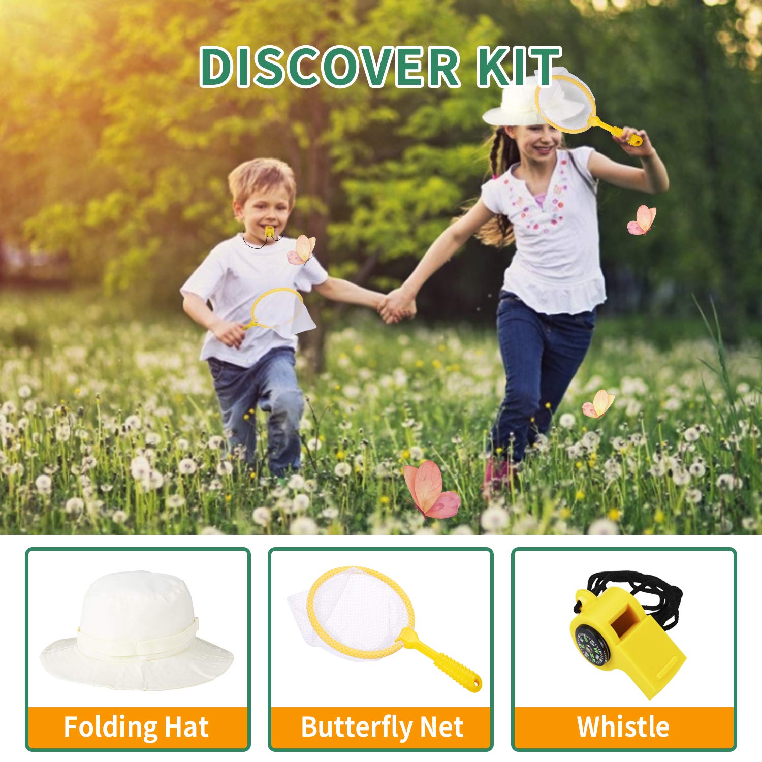 UTTORA binocolo Bambini, 25 in 1 Set di binocoli per Bambini, Set di esplorazione all\'aperto, Ideale per 3 4 5 6-12 Anni Ragazzo e Ragazza, Kit educativo per Bambini per Esterno (25 Pezzi)