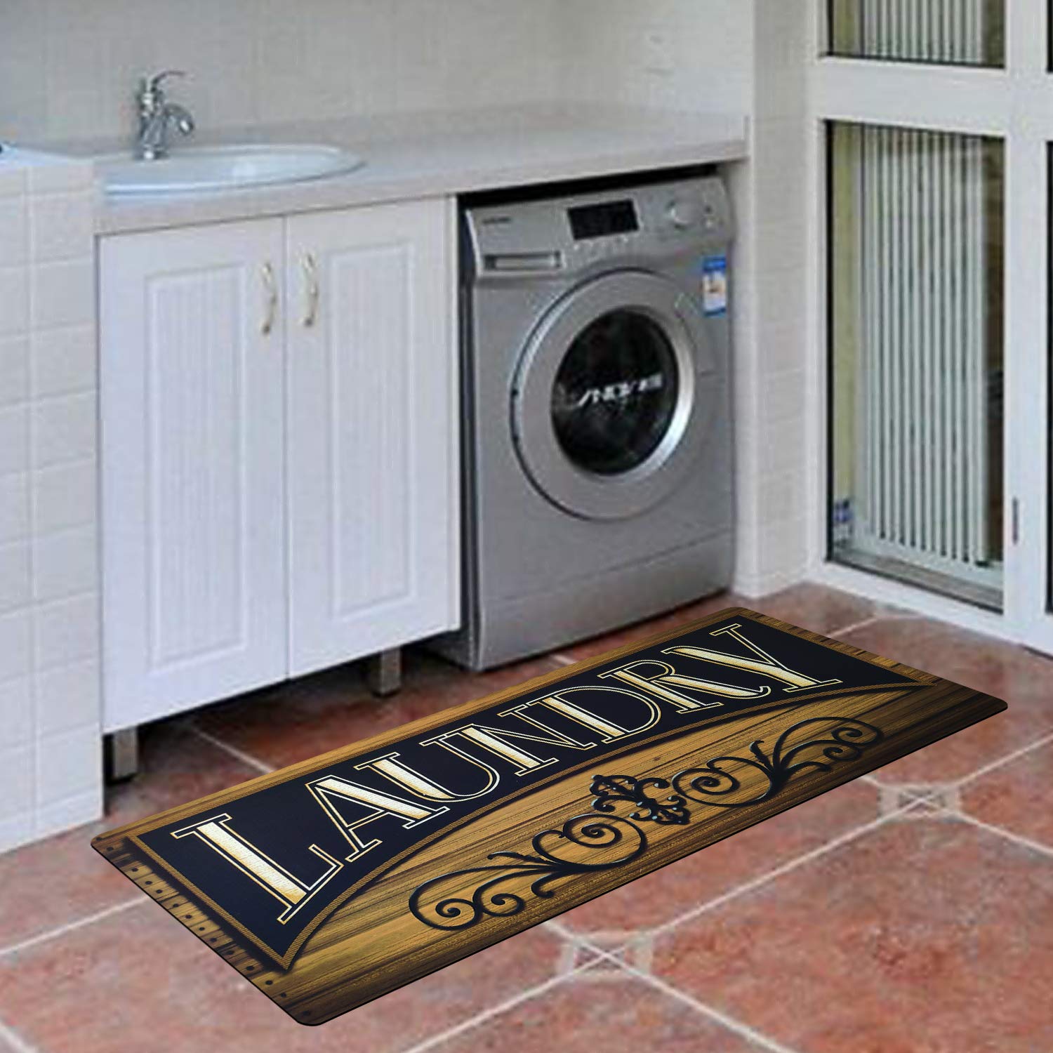 Satbuy Laundry Room Decor Vintage Floor Mat For Washroom Mudroom Farmhouse Wood Print Waterproof Laundry Room Rug Entry Rug