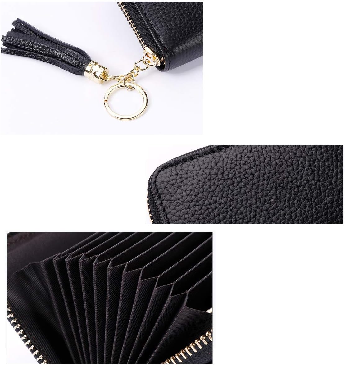 ZhengYue Credit Card Holder Blocking PU Leather Mini Credit Card Wallet Purse Key Chain with Zipper for Women Men Black - Image 4