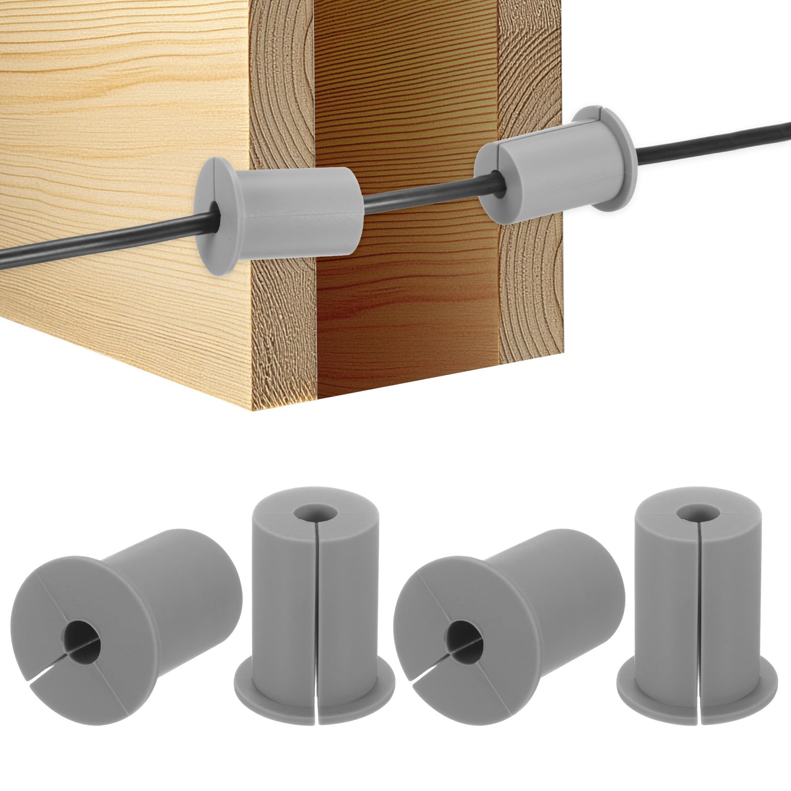 M METERXITY 4-Pack Cable Routing Kit, for 1 Inch Wall Hole Silicone Feed Through Wall Grommet Cable Punch Grommet Wall Hole Cover Bushing for Ethernet Cable [38mm Length, Grey]