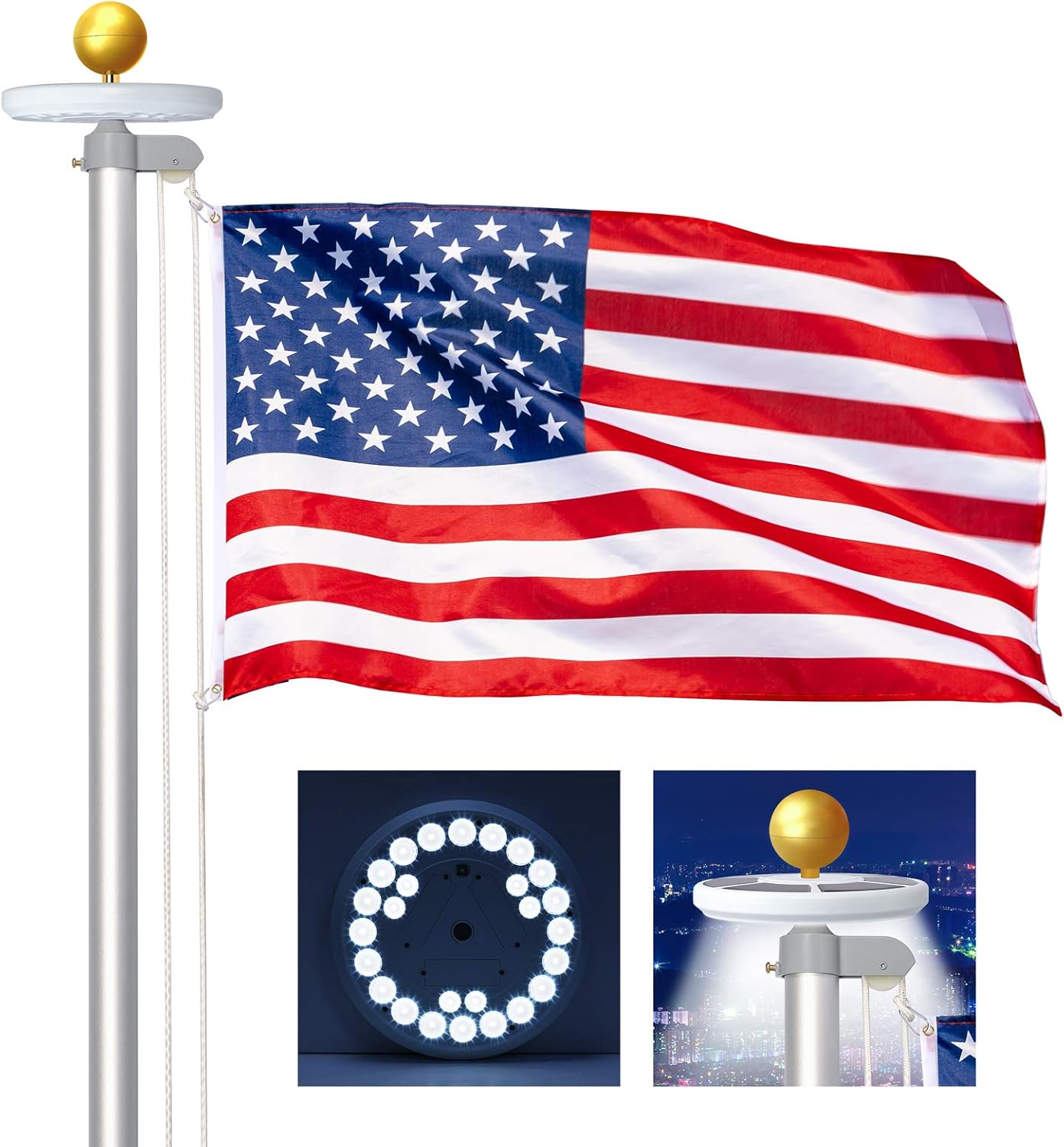 Flagpole Hardware - WeValor 20FT Sectional Flag Pole Kit with Super Bright and Longest Lasting Led Solar Powered Flag Pole Light