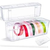 Saypacck Ribbon Organizer Storage Clear Plastic Ribbon Holder for DIY, 2Pcs | Snap Tight Lid, Ribbon Rolls Under 10 cm, Room Organization, Craft Gift Wrapping, Flower Shop Art, Tape Sewing Spool Storage