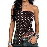 Luckydora Women's Leopard Print Strapless Top Mesh Ruched Tie Neck Tube Shirt for Party Clubwear Vacation
