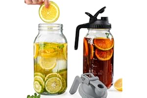 DWTS DANWEITESI 64 oz Glass Pitcher with Lid 2 Pack,2 Quart Mason Jar Pitcher with Lid and Spout - Half Gallon Mason Jar Pitcher Wide Mouth for Iced Tea/Sun Tea/Coffee/Juice, Glass Jars with Lids (Black & Gray)