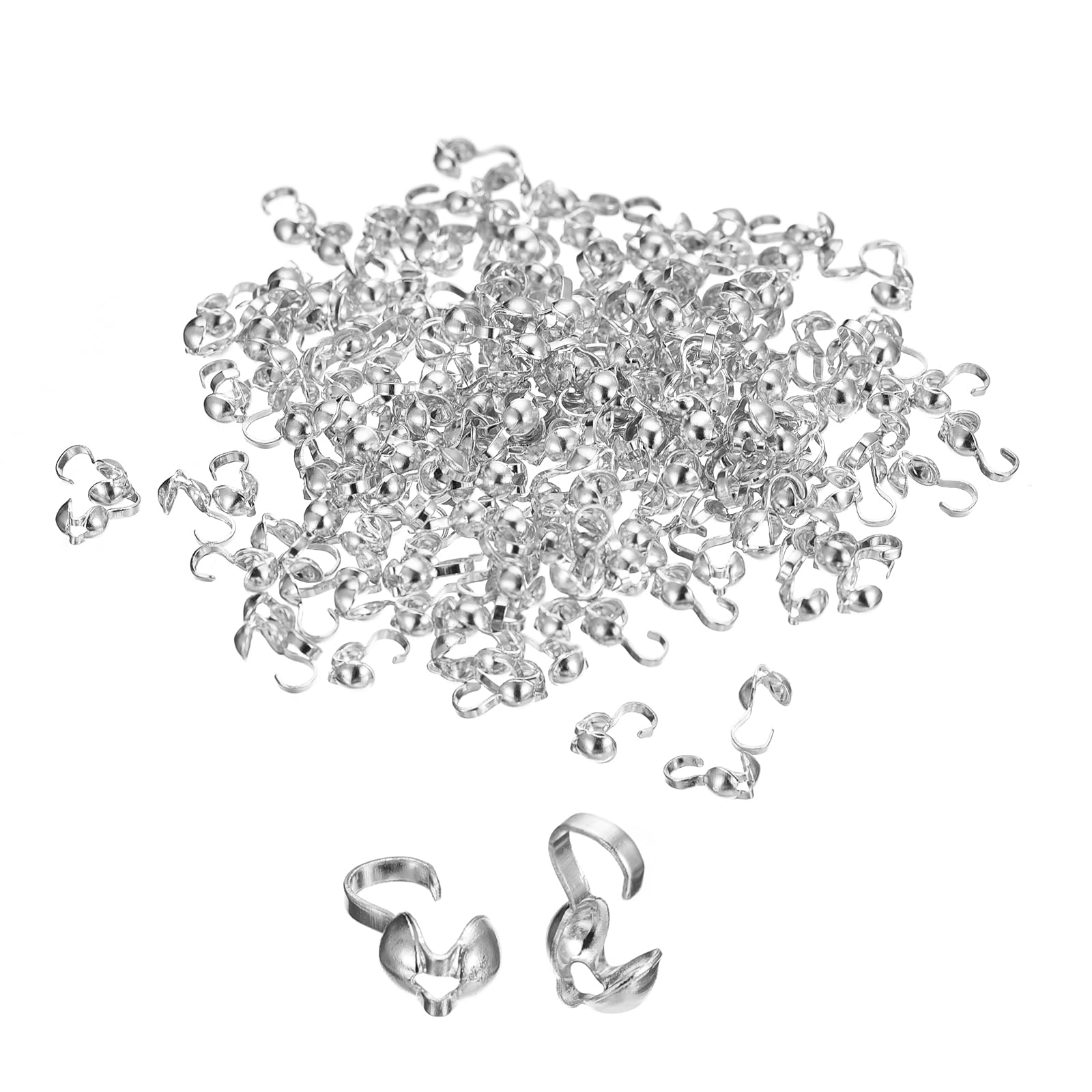 uxcell 200Pcs Open Bead Tips Knot Covers, Metal Clamshell Crimp Fold-Over Calotte Ends Caps for Jewelry Making DIY Crafts (4mm/0.16 Inch Cup, Silver)