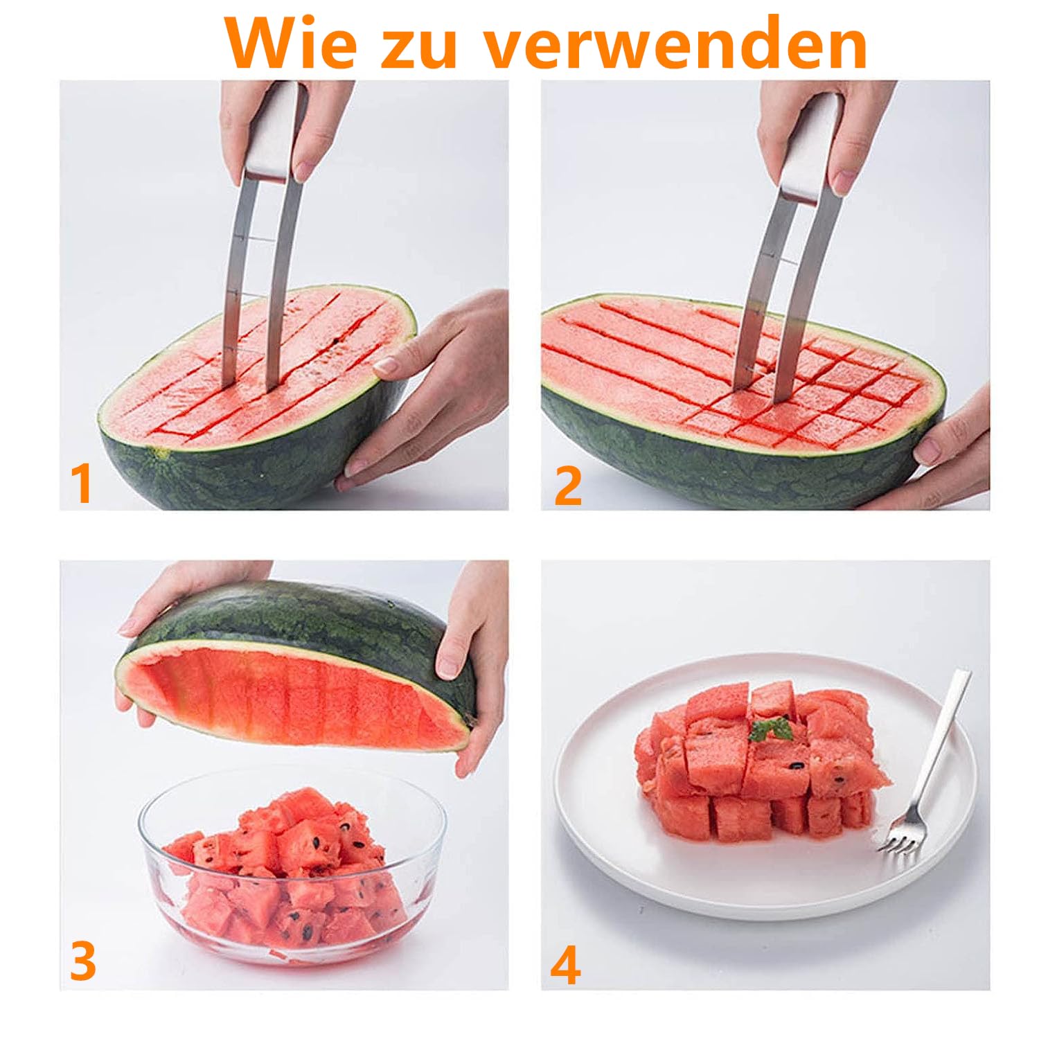 Norhogo Melonenschneider, Edelstahl-Wassermelonenschneider, Multifunktionales Küchengerät Melonen Würfel Wassermelonen Messer, ananasschneider, Obstschneider für Cantaloupe, Papaya, Drachenfrucht 6