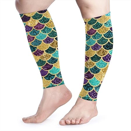 Amazon ふくらはぎサポーター すね用 キラキラ マーメイドのうろこ コンプレッション 紫外線防止 肉離れ 浮腫み予防 高弾力 着圧 静脈怒張予防 バスケ サッカー ゴルフ スポーツ用 ユニセックス 両足セット Planet Offar ふくらはぎ すね用