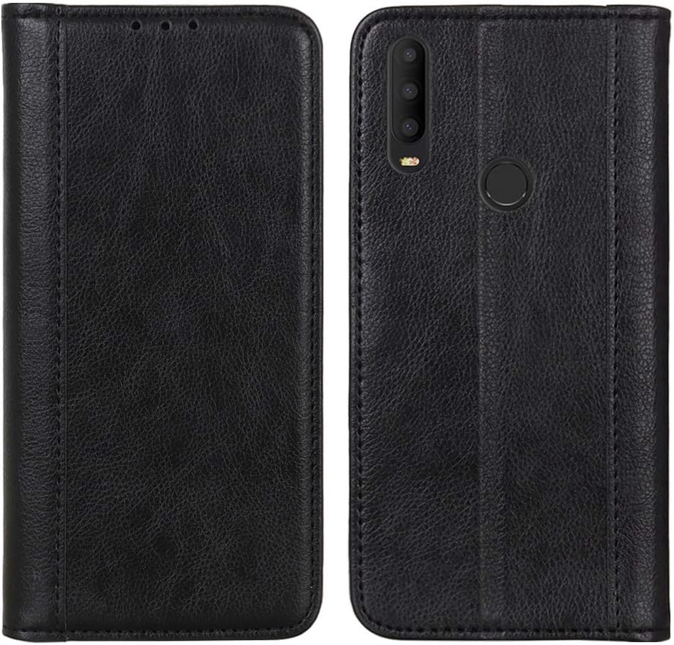 GUANHAO Alcatel 3X (2019) Case, PU Leather Soft TPU Litchi Pattern Shockproof Card Storage Stand Function Magnetic Flip Cover Protective Case for Alcatel 3X (2019) (Black)
