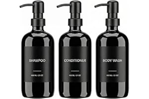 Shampoo and Conditioner Dispenser Set - 3 Pack 21oz/600ml Refillable PET Shower Bottles with Stainless Steel Pump, Funnel & L
