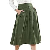 Womens Corduroy Skirts Vintage High Waist Button Long Pleated Skirts A-line Midi Skirt with Pockets Fall Winter