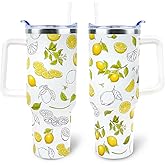 WENININOK Lemon Tumbler 40 oz Tumbler with Handle and Straw Lid Leak Proof - Lemon Cup for Christmas Birthday Gifts for Women Girls - Stainless Steel Cup