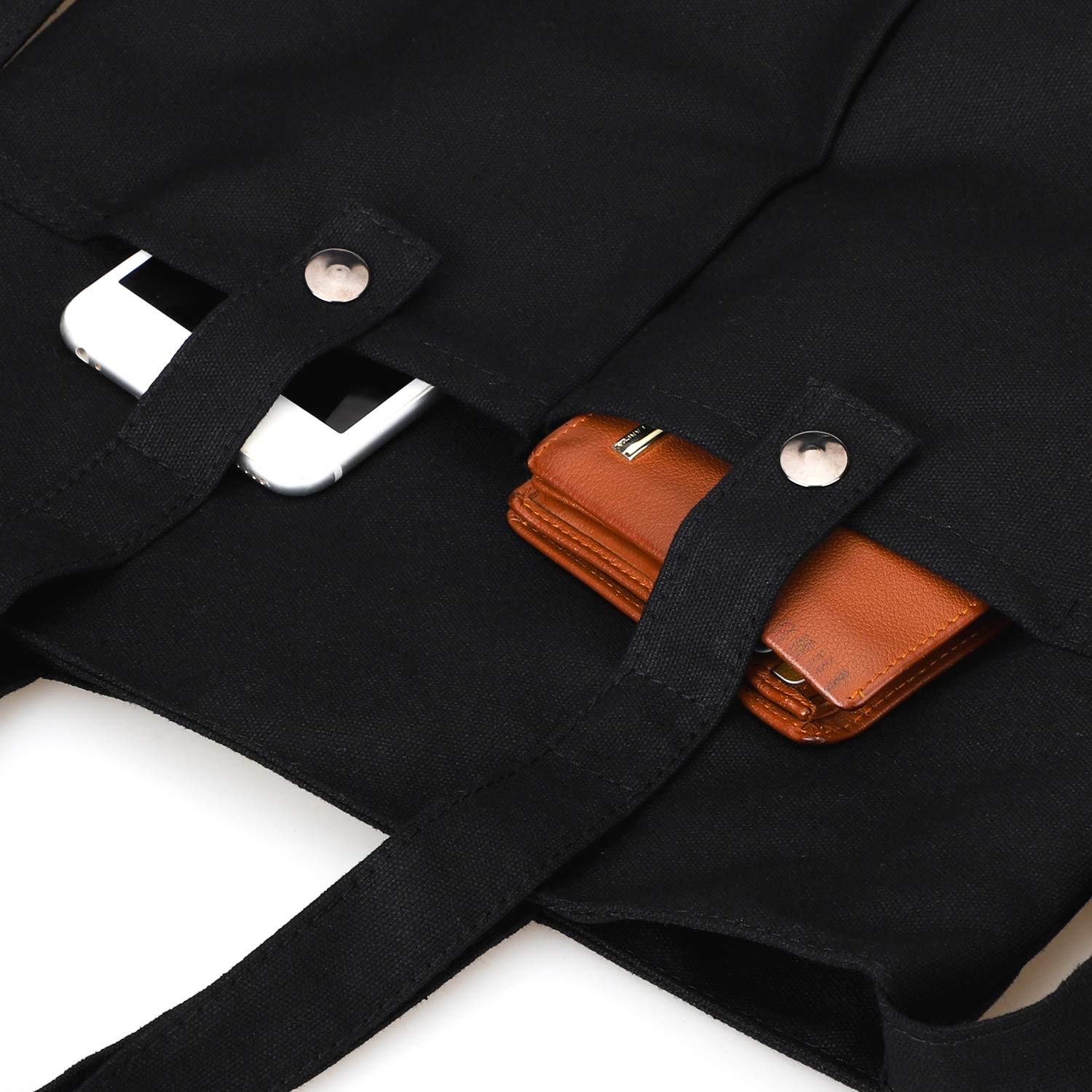 Women\'s 12 oz Canvas Tote Handbags Casual Vertical Top Shoulder Work Bag Crossbody Travel Bag Shopping Bag(Black)