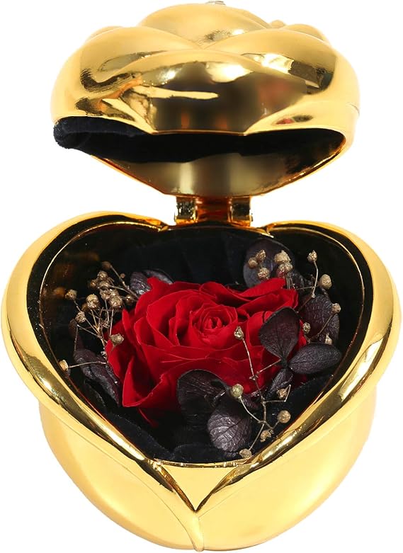 ANLUNOB Handmade Preserved Flower Rose, Ring