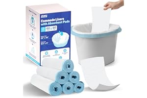 ATJATJ 60 Packs Commode Liners With 60 Absorbent Pads, Leak-Proof Disposable Toilet Bags for Adults, Fits All Bedside Toilet Chairs Bucket, Portable Potty Liners for Home Medical Use, No Mess Cleanup