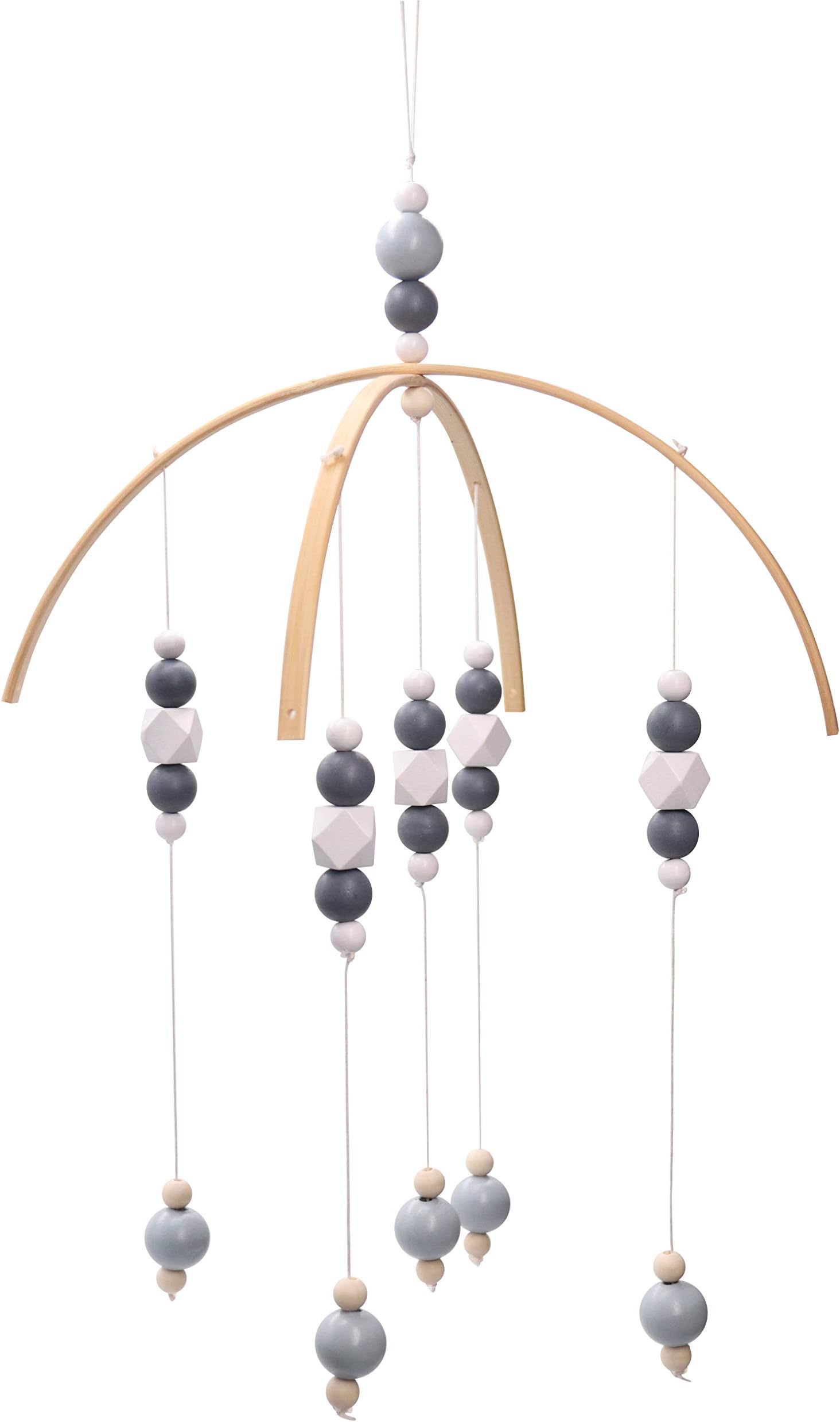 AONTUSBaby Crib Mobiles Wooden Beads for Children Boys Girls Babies Bed Room Designer Colors to Match Nursery Delight (White-Strong Grey Wooden Beads)