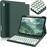 BQDIYOO Keyboard for iPad 11th Gen, 11/10.9inch iPad Case with Pencil Holder, 11inch A16/10.9" Slim Lightweight case with Wireless Backlight Keyboard Folio Cover Auto Wake/Sleep, Dark Green