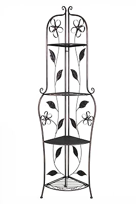 Heather Ann Creations Ribbon Kitchen Corner Bakers Rack, Copper