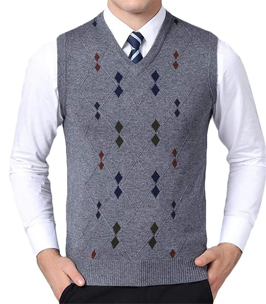 Jxg Men Sleeveless Pullover Sweater V Neck Knitted Vest Tank