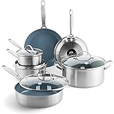 GreenPan Treviso 10 Piece Cookware Set, Non-Toxic PFAS-Free Stainless Steel Ceramic Nonstick Coating, Induction Suitable, Pots, Pans Lids, Sauté & Saucepans, Multi Clad, Dishwasher & Oven Safe