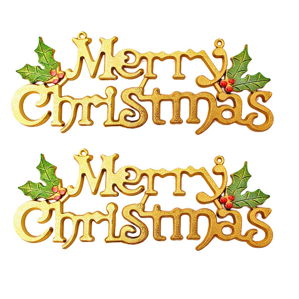 Designs Merry Christmas Signs, Decorative Glittery Hanging Signs for Xmas, Gold Merry Christmas Tree Wreath Decorations Accessories Hanging Ornaments, 2 pcs