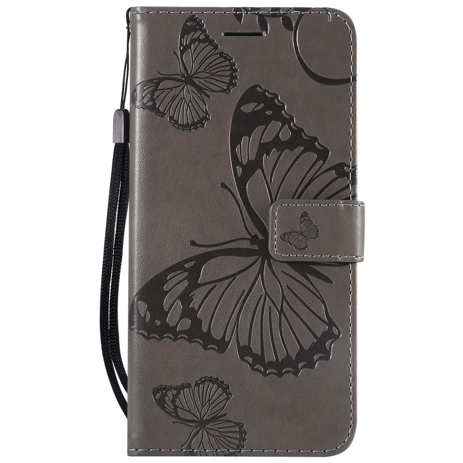 Thoankj Samsung Galaxy A50 2019 Case, PU Leather Flip Notebook Wallet Case Butterfly Embossed with Kickstand Credit Card Slot Holder TPU Bumper Folio Protective Cover for Samsung Galaxy A50 Grey