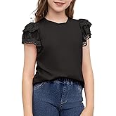 blibean Teen Girls Tshirt Cotton Flowy Short Sleeve Button Tops Size 6-15 Years