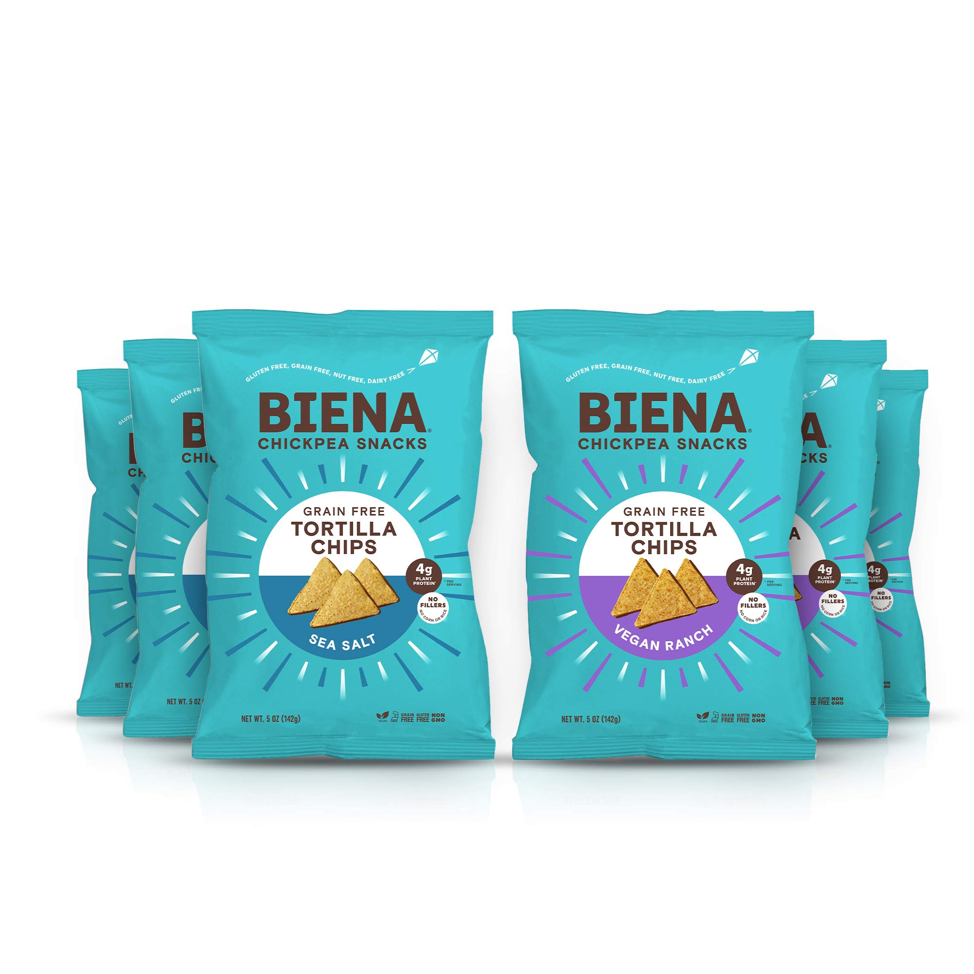 BIENA Chickpea Tortilla Chips, Variety 6-Pack | Grain Free | Gluten Free | Vegan | Dairy Free | Plant-Based Protein