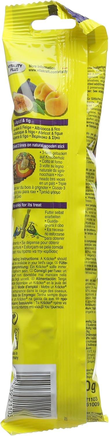 Vitakraft Budgie Kracker Bird Food Apricot-Fig, Pack of 7, Apricot/Fig, 60 g (Pack of 7) - Image 3