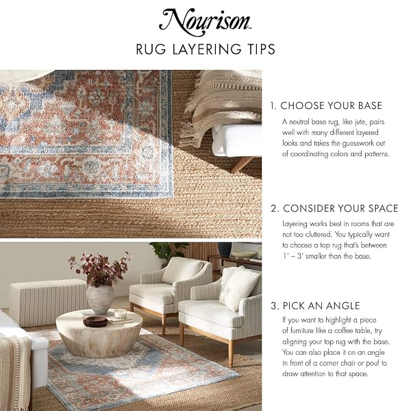 NOURISON HOME POSITANO BEIGE 8′ X 10′ AREA RUG – EASY CLEAN, NON SHEDDING, BED ROOM, LIVING ROOM, DINING ROOM, KITCHEN (8′ X 10′)