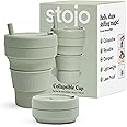 STOJO Titan Collapsible Travel Cup With Straw - Sage Green, 24oz / 710ml - Reusable To-Go Pocket Size Silicone Cup for Hot & Cold Drinks - Camping and Hiking - Microwave & Dishwasher Safe